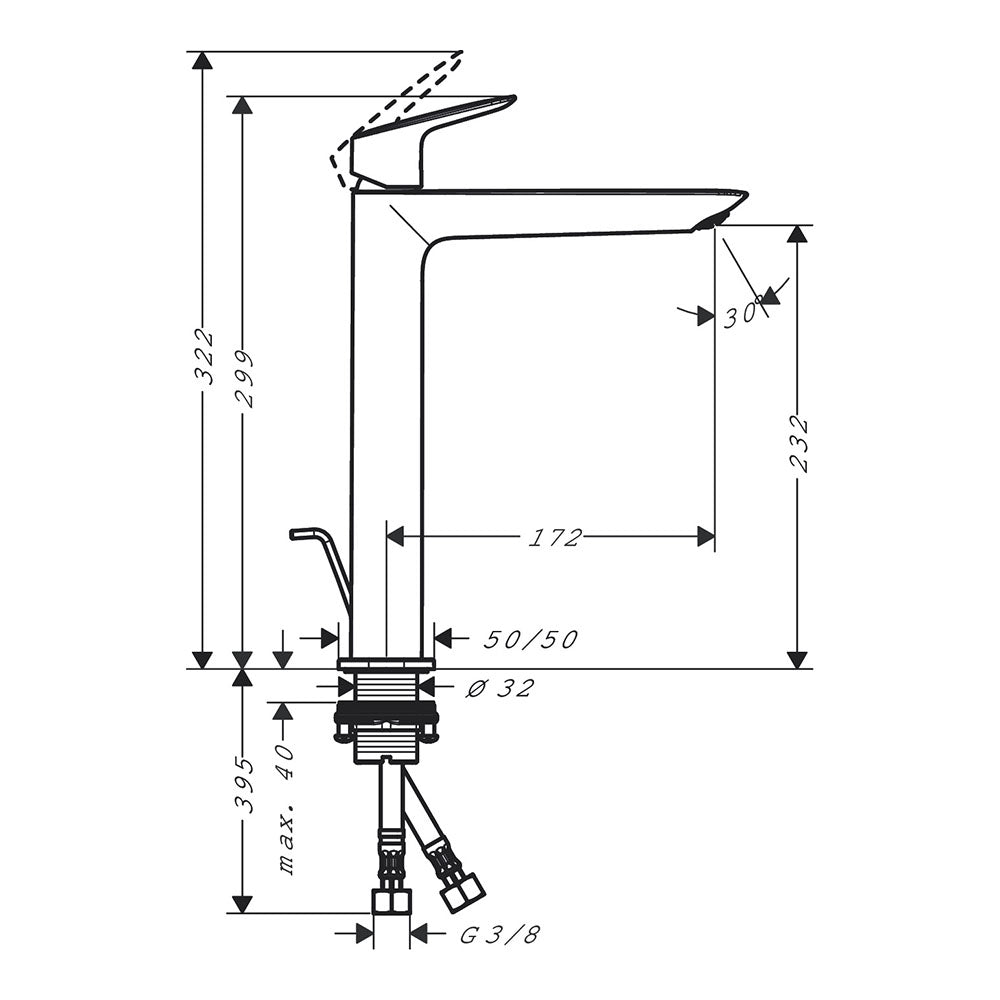 Hansgrohe Logis Single Lever Basin Mixer 240 Fine For Wash Bowls With Pop-Up Waste Set Chrome