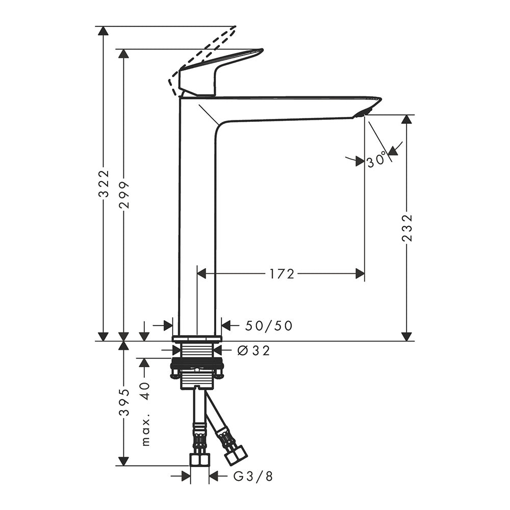Hansgrohe Logis Single Lever Basin Mixer 240 Fine Without Waste Set Matt Black