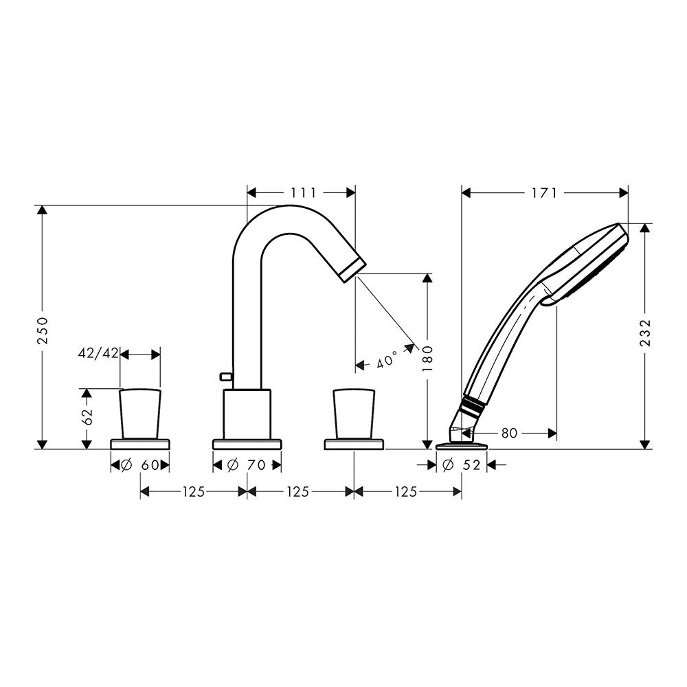 Hansgrohe Logis 4-Hole Rim Mounted Bath Mixer Chrome