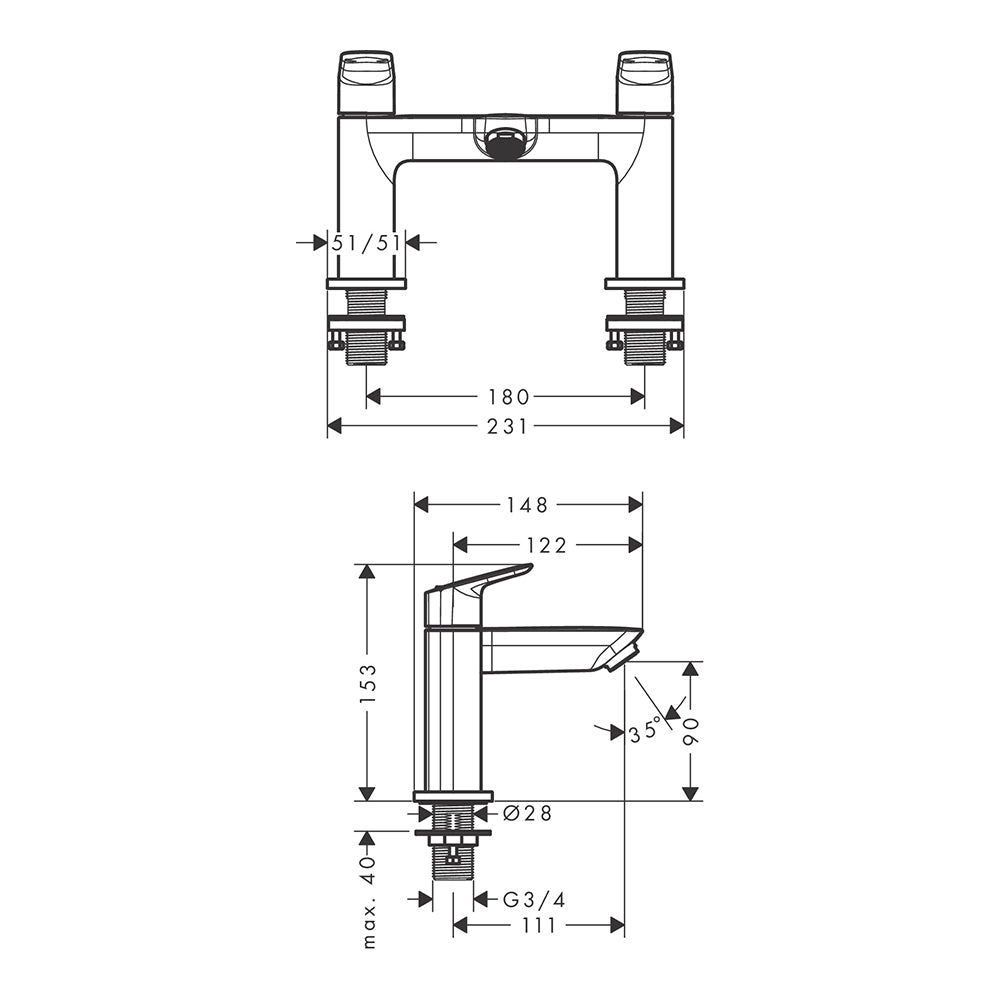 Hansgrohe Logis 2-Hole Rim Mounted Bath Mixer Chrome