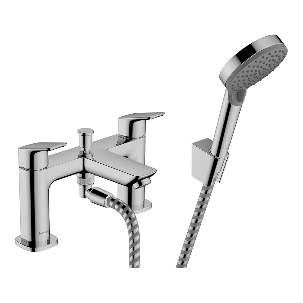 Hansgrohe Logis 2-Hole Rim Mounted Bath Mixer With Diverter Valve And Vernis Blend Hand Shower Vario Chrome