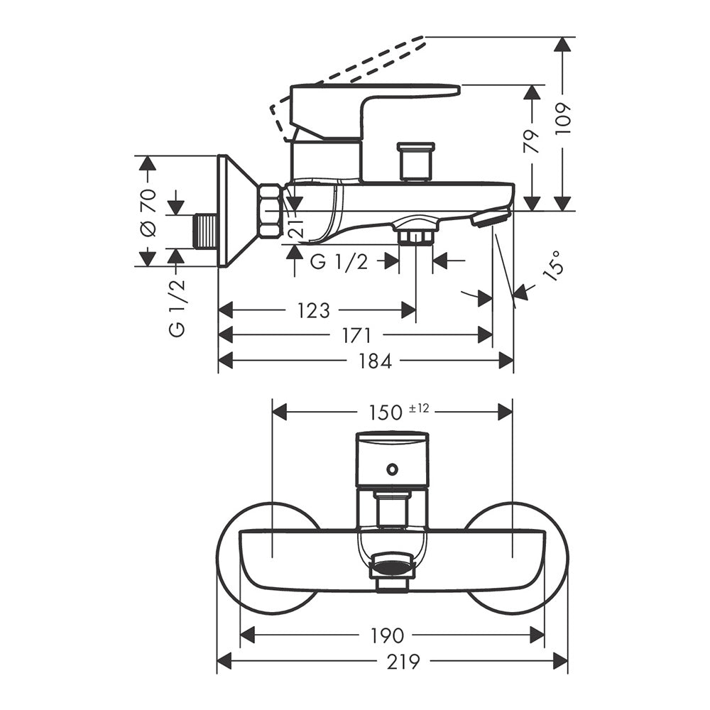 Hansgrohe Vernis Blend Single lever bath mixer for exposed installation, Matt Black