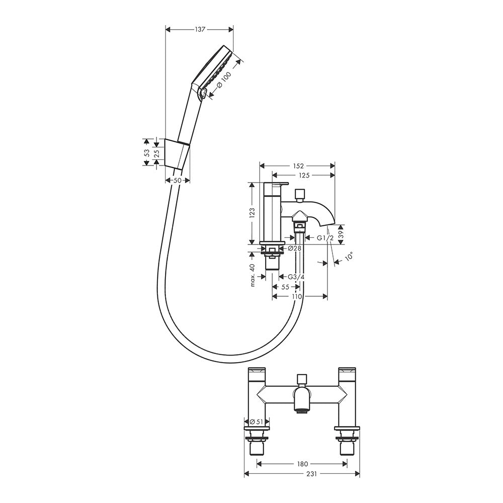 Hansgrohe Vernis 2 Taphole Bath Shower Mixer Tap Chrome