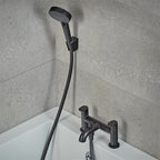 Hansgrohe 2-Hole Rim Mounted Bath Mixer With Diverter Valve And Vernis Blend Hand Shower Vario Matt Black