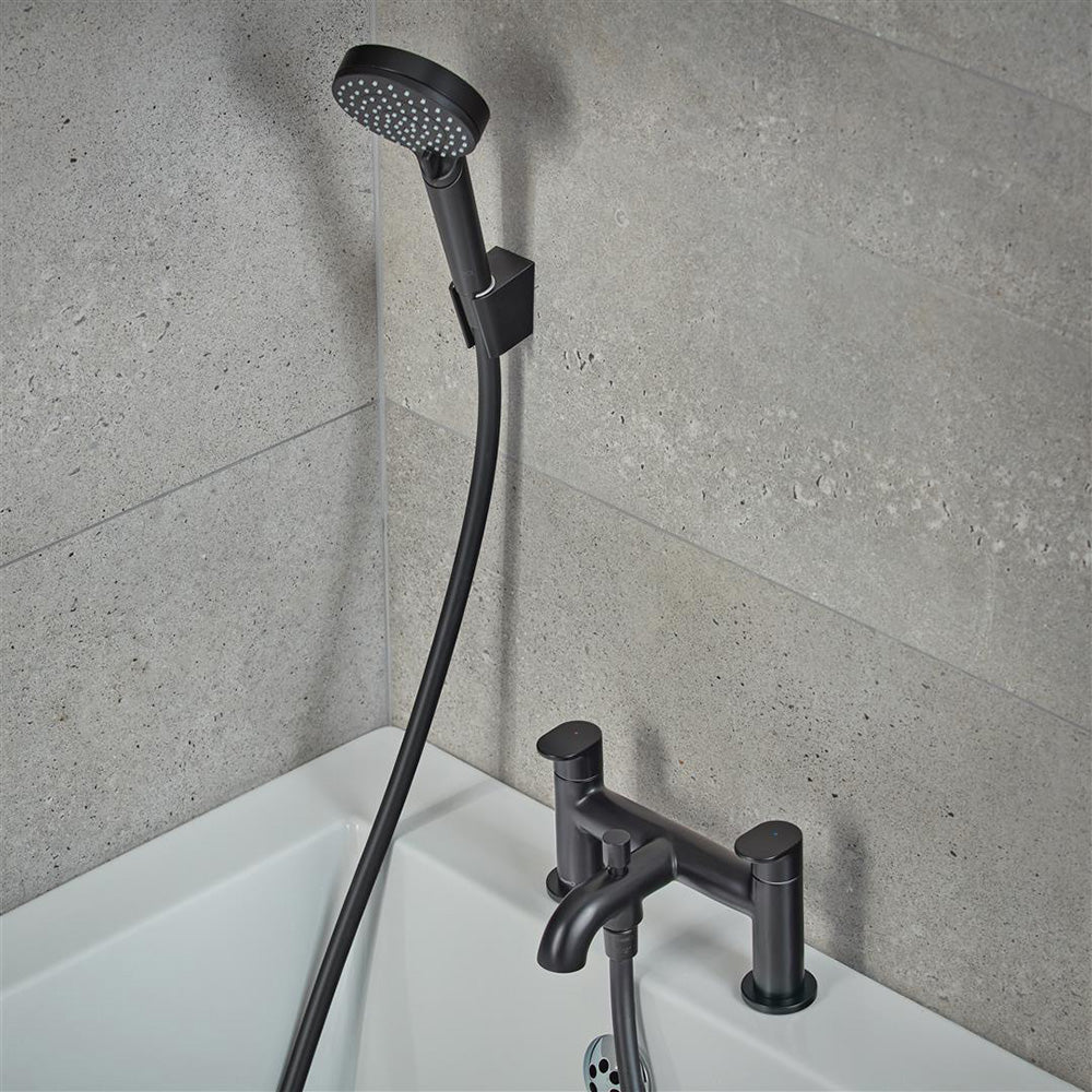 Hansgrohe 2-Hole Rim Mounted Bath Mixer With Diverter Valve And Vernis Blend Hand Shower Vario Matt Black