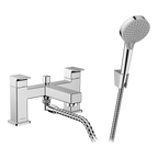 Hansgrohe Vernis Shape 2-Hole Rim Mounted Bath Mixer With Diverter Valve And Vernis Blend Hand Shower Vario Chrome