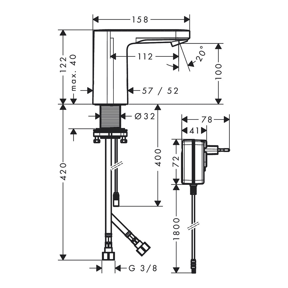 Hansgrohe Vernis Blend Electronic basin mixer with temperature Paire-adjustment mains connection 230 V, Chrome