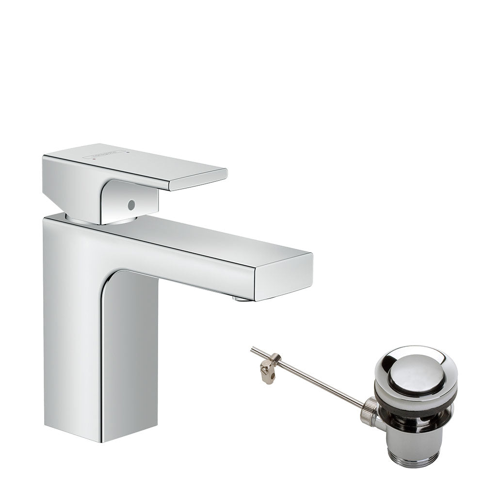 Hansgrohe Vernis Shape Single Lever Basin Mixer 100 With Isolated Water Conduction And Metal Pop-Up Waste Set Chrome