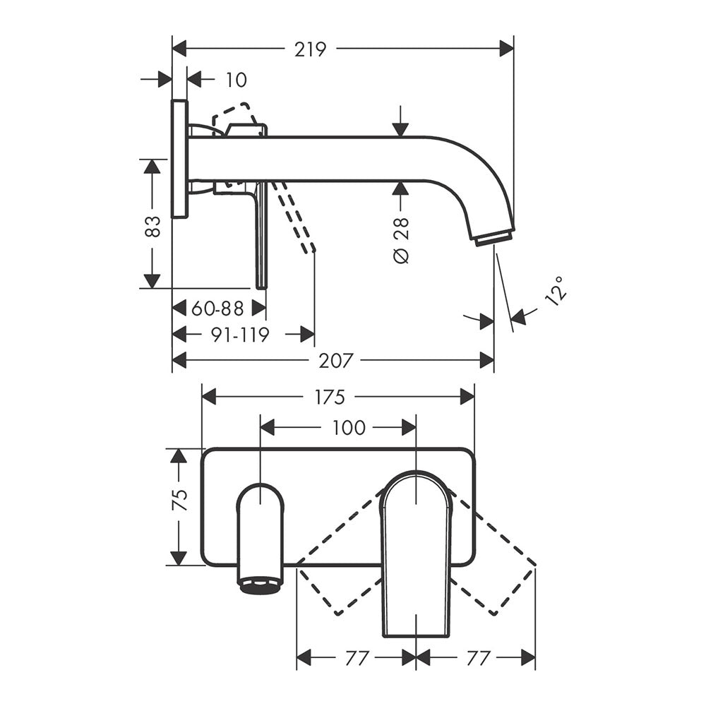 Hansgrohe Vernis Shape Single Lever Basin Mixer For Concealed Installation Wall-Mounted With Spout 2070mm Chrome