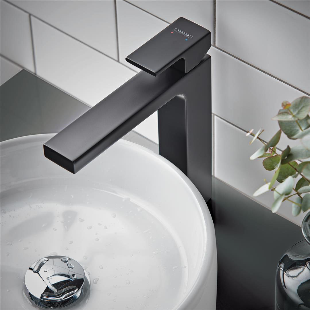 Hansgrohe Vernis Shape Single Lever Basin Mixer 190 With Isolated Water Conduction Without Waste Set Matt Black