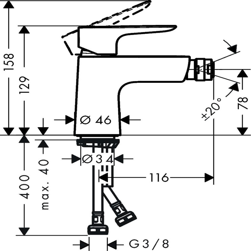 Hansgrohe Talis E Bidet Mixer Tap with push-open waste set, Chrome