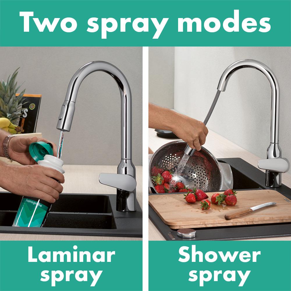 Hansgrohe Focus M42 Kitchen Mixer Tap 220, pull-out sPairay, 2jet, Chrome