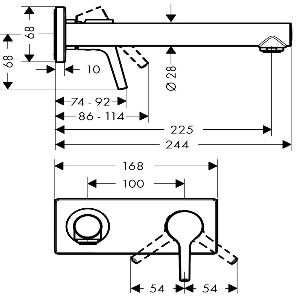 Hansgrohe Talis S Basin Mixer Tap for concealed installation wall-mounted with spout 225 cm, Chrome