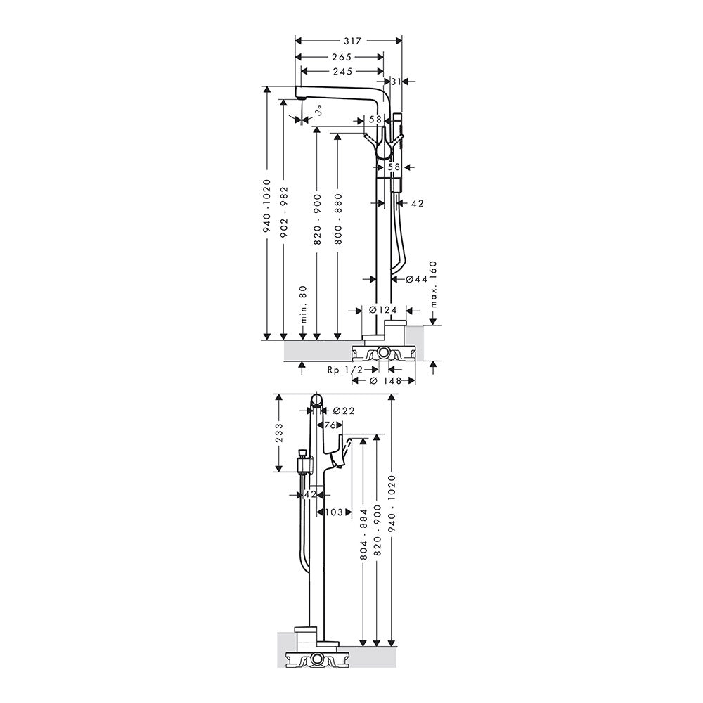 hansgrohe Talis S Floor-standing Bath Shower Mixer, Chrome