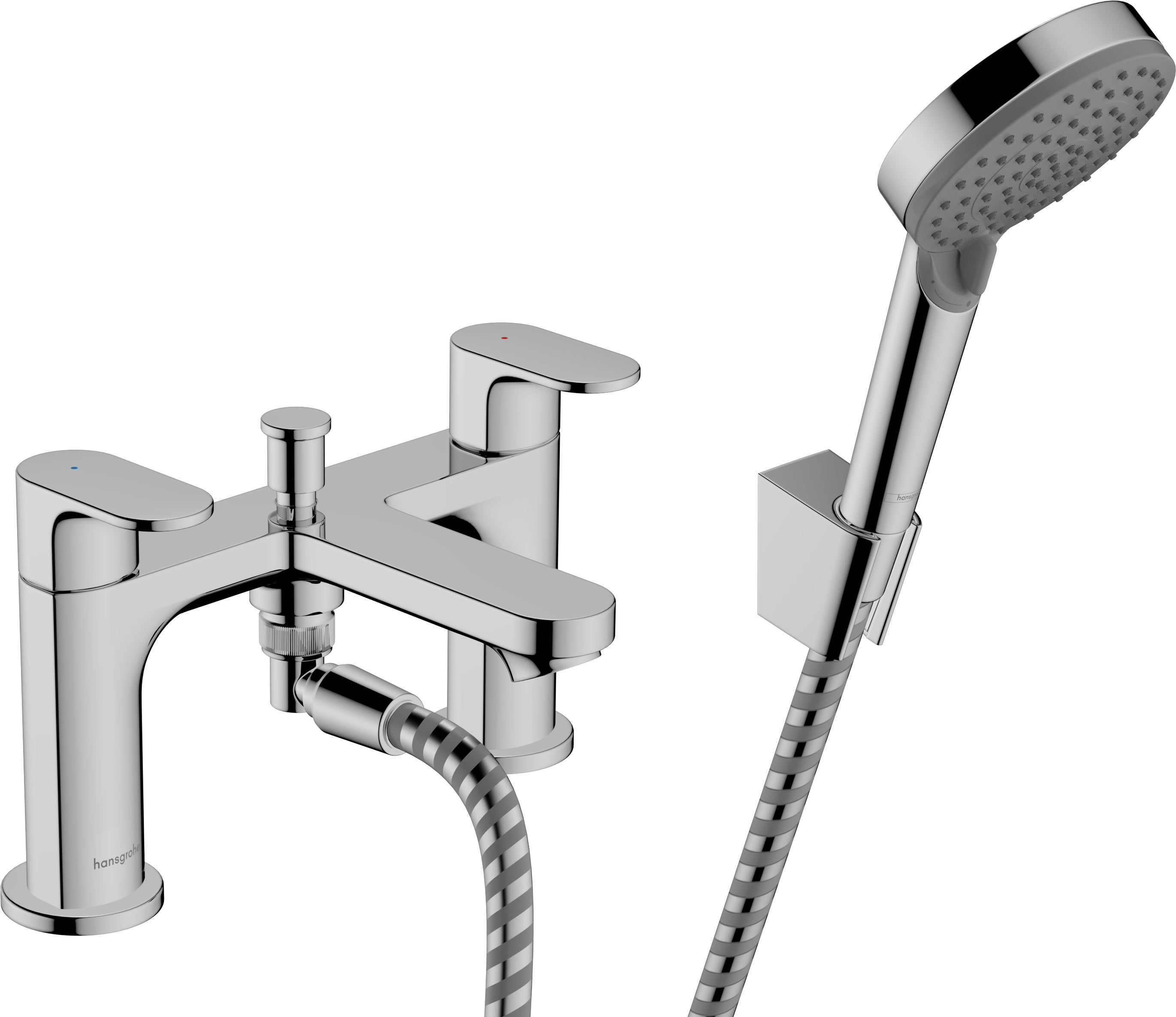 Hansgrohe Rebris S 2-Hole Rim Mounted Bath Mixer With Diverter Valve And Vernis Blend Hand Shower Vario () Chrome