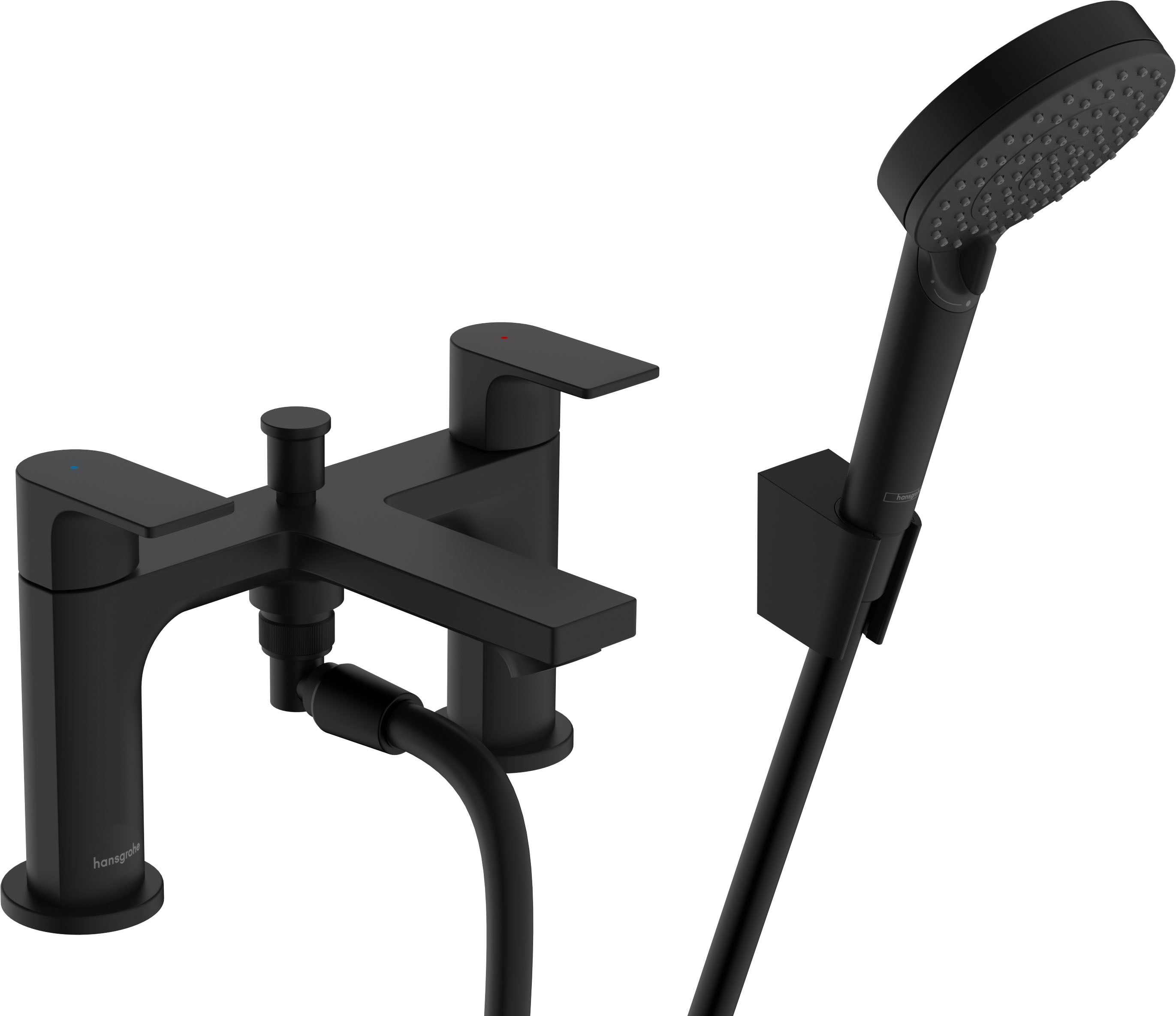 Hansgrohe Rebris E 2 Taphole Rim Mounted Bath Mixer Tap With Diverter Valve And Vernis Blend Hand Shower Vario () Matt Black