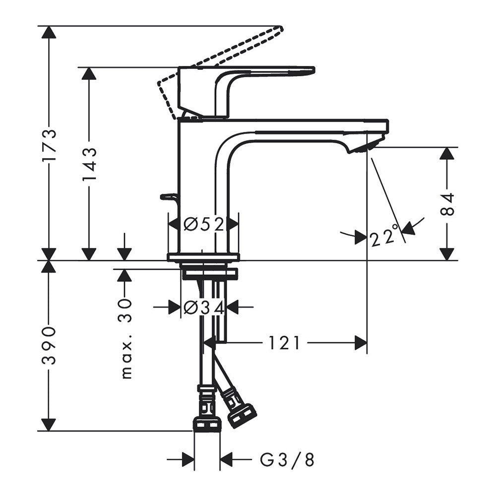 Hansgrohe Rebris S Single Lever Basin Mixer 80 With Pop-Up Waste Set Chrome