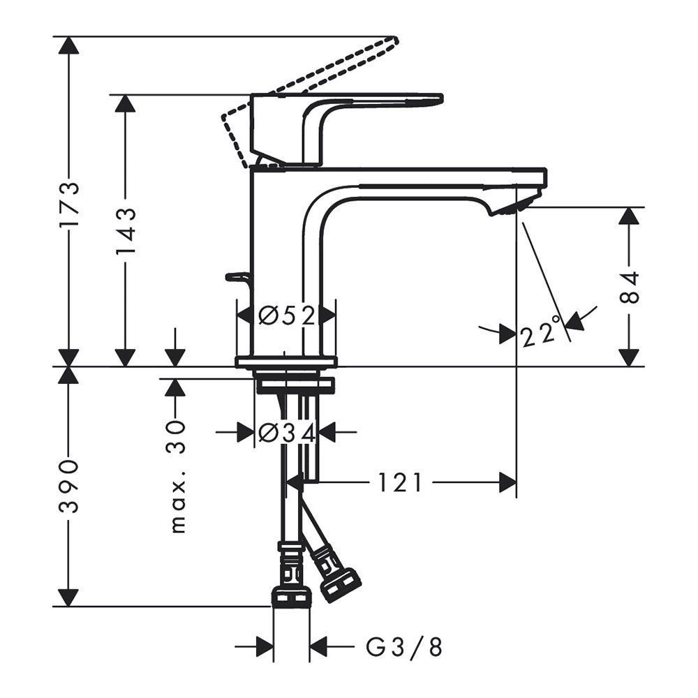 Hansgrohe Rebris S Single Lever Basin Mixer 80 Coolstart With Pop-Up Waste Set Matt Black