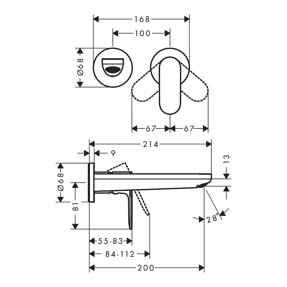 Hansgrohe Rebris S Single Lever Basin Mixer For Concealed Installation Wall-Mounted With Spout 200mm Matt Black