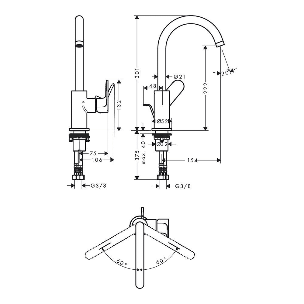 Hansgrohe Rebris S Single Lever Basin Mixer 210 With Swivel Spout And Pop-Up Waste Set Chrome