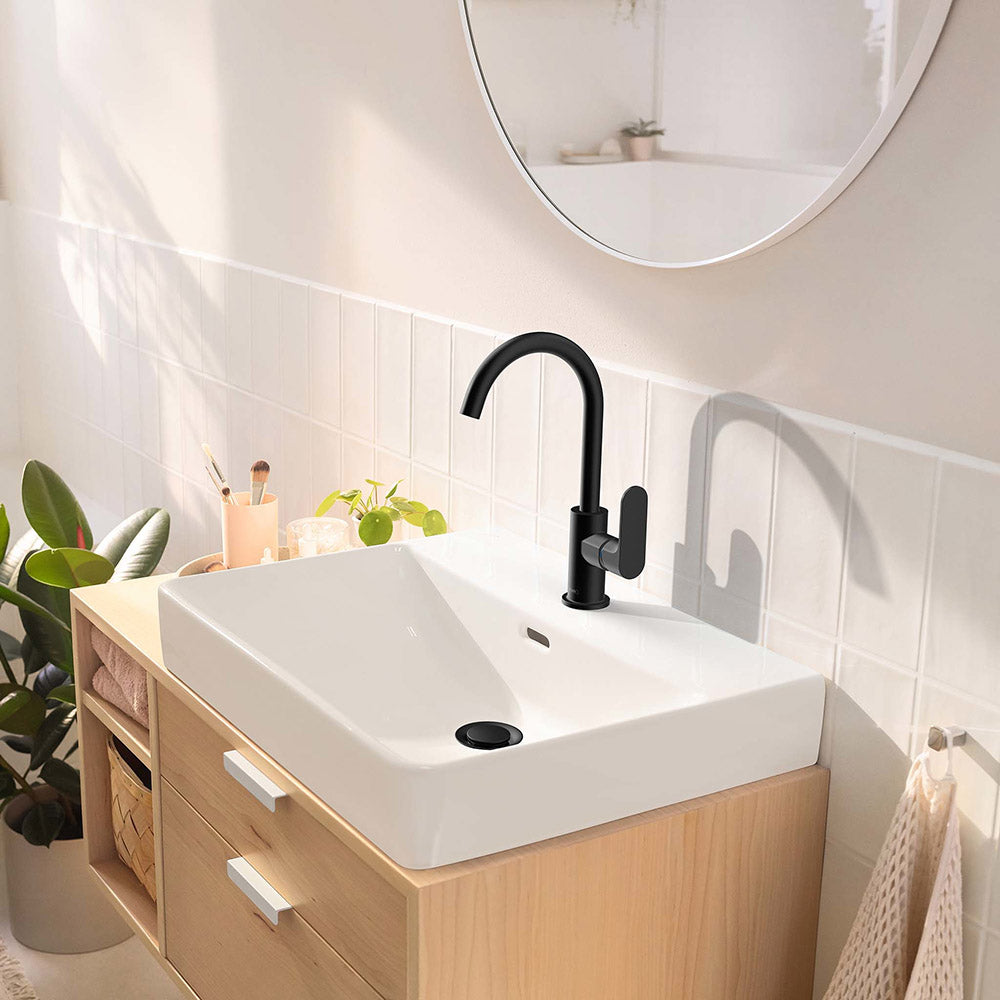 Hansgrohe Rebris S Single Lever Basin Mixer 210 With Swivel Spout And Pop-Up Waste Set Matt Black
