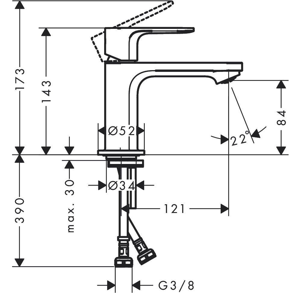 Hansgrohe Rebris E Single Lever Basin Mixer Tap 80 Coolstart Without Waste Set Matt Black