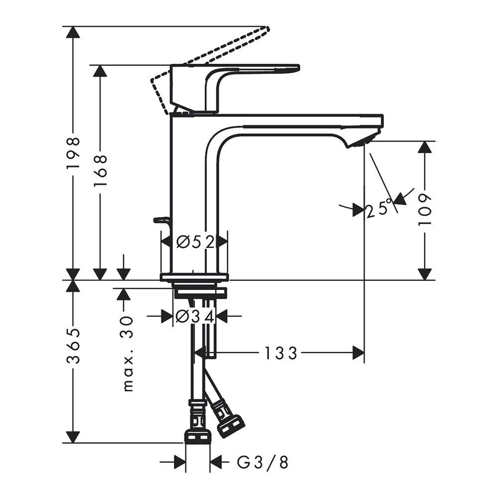 Hansgrohe Rebris S Single Lever Basin Mixer 110 Coolstart Ecosmart+ With Pop-Up Waste Set Matt Black