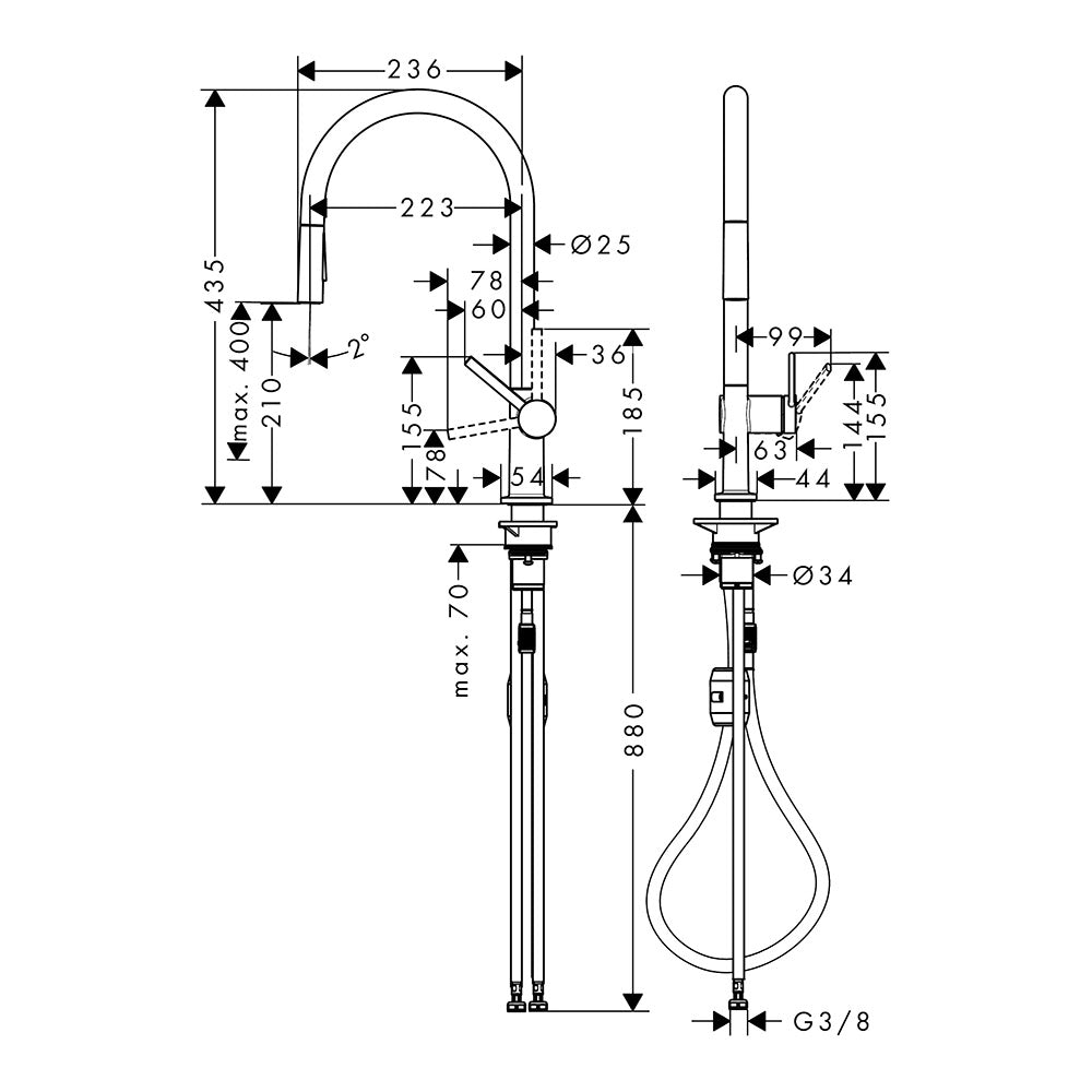 Hansgrohe Talis M54 Kitchen Mixer Tap 210, pull-out sPairay, 2jet, Chrome