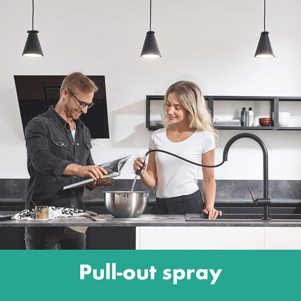 Hansgrohe Talis M54 Kitchen Mixer Tap 210, pull-out sPairay, 2jet, Matt Black