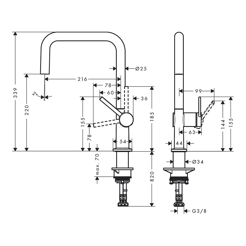 Hansgrohe Talis M54 Kitchen Mixer Tap U 220, 1jet, Stainless Steel Stainless Steel Finish