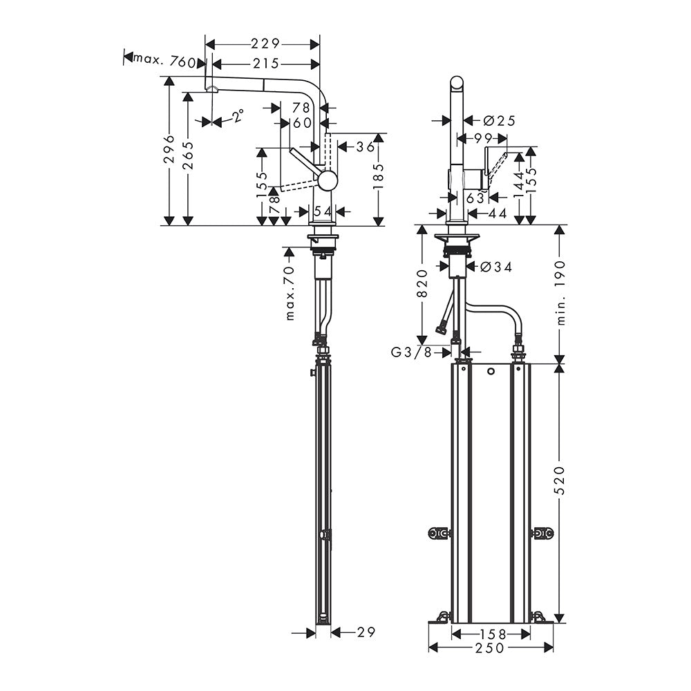 Hansgrohe Talis M54 Kitchen Mixer Tap 270, pull-out spout, 1jet, sBox, Chrome