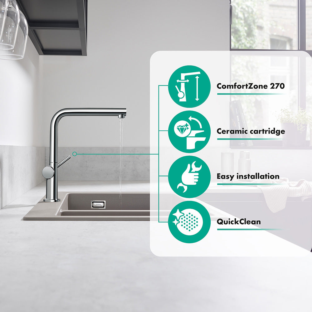 Hansgrohe Talis M54 Kitchen Mixer Tap 270, 1jet, Chrome