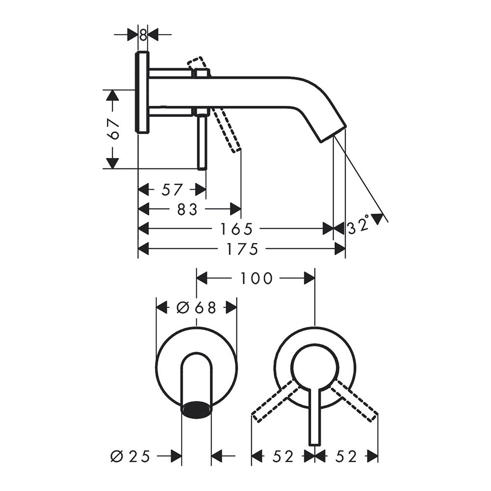 Hansgrohe Tecturis S Basin Mixer Tap for concealed installation wall-mounted EcoSmart+ with spout 16,5 cm, Chrome