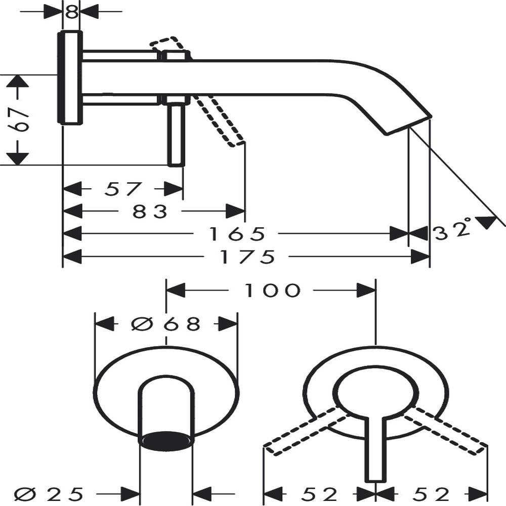 Hansgrohe Tecturis S Basin Mixer Tap for concealed installation wall-mounted EcoSmart+ with spout 16,5 cm Brushed Bronze