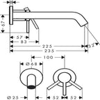 Hansgrohe Tecturis S Basin Mixer Tap for concealed installation wall-mounted EcoSmart+ with spout 22,5 cm Brushed Bronze