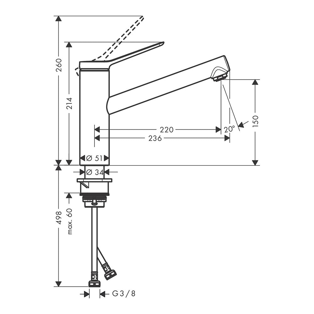 Hansgrohe Zesis M33 Kitchen Mixer Tap 150, 1jet, Chrome