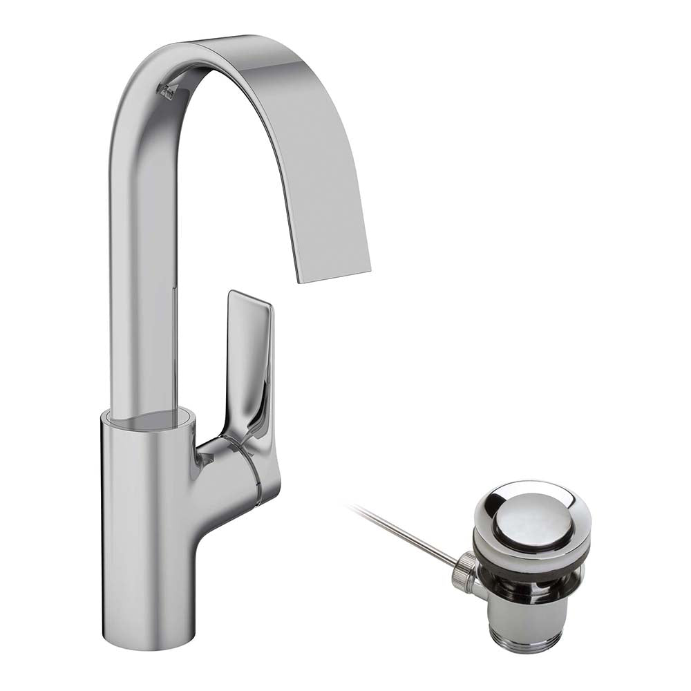 Hansgrohe Vivenis Basin Mixer Tap 210 with swivel spout and pop-up waste set, Chrome