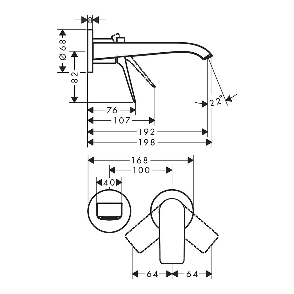 Hansgrohe Vivenis Basin Mixer Tap for concealed installation wall-mounted with spout 19,2 cm, Matt Black