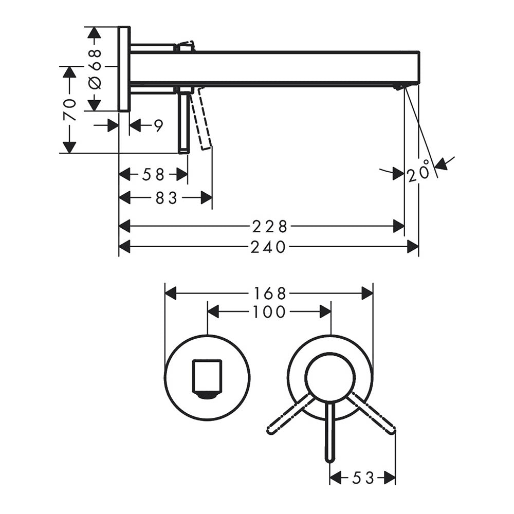 Hansgrohe Finoris Basin Mixer Tap for concealed installation wall-mounted with spout 22,8 cm, Matt Black