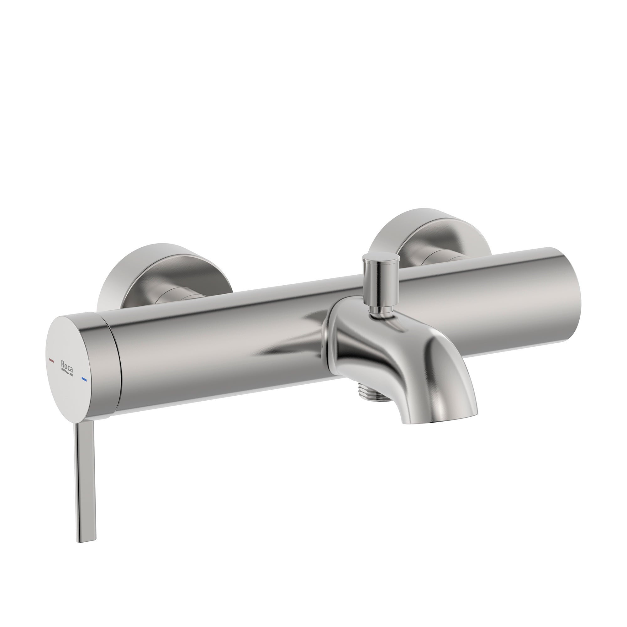 Roca Ona Wall-mounted bath-shower mixer with automatic diverter Stainless Steel