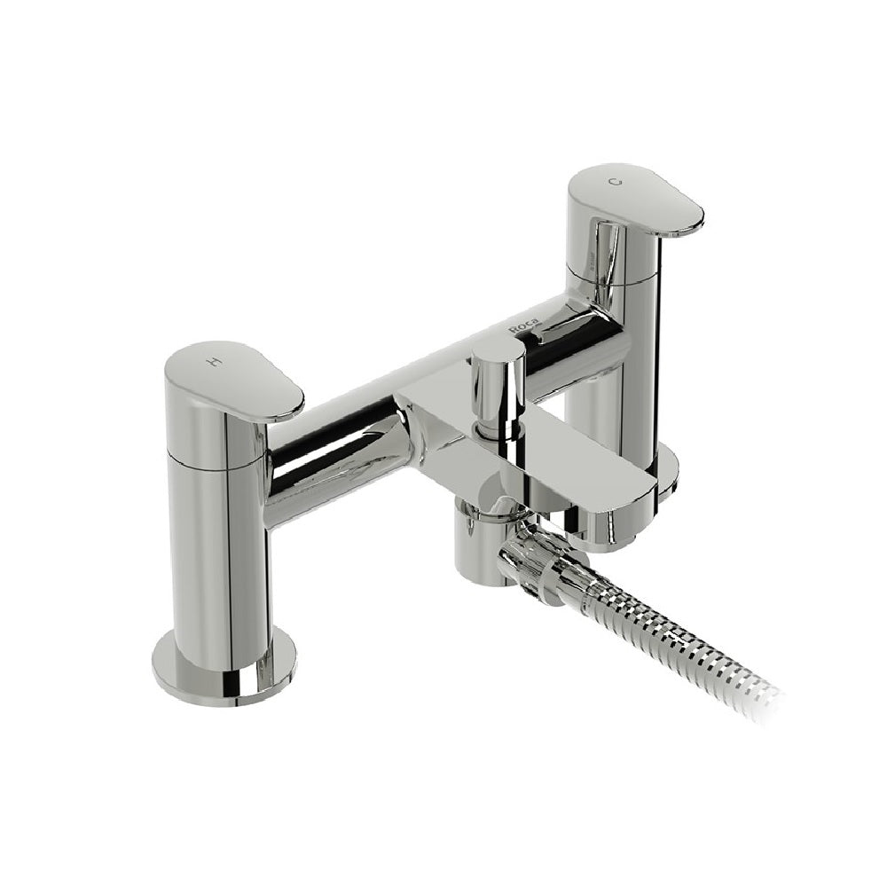 Roca Victoria Plus Deck-mounted bath-shower mixer tap with hose, handset and handset bracket chrome Chrome