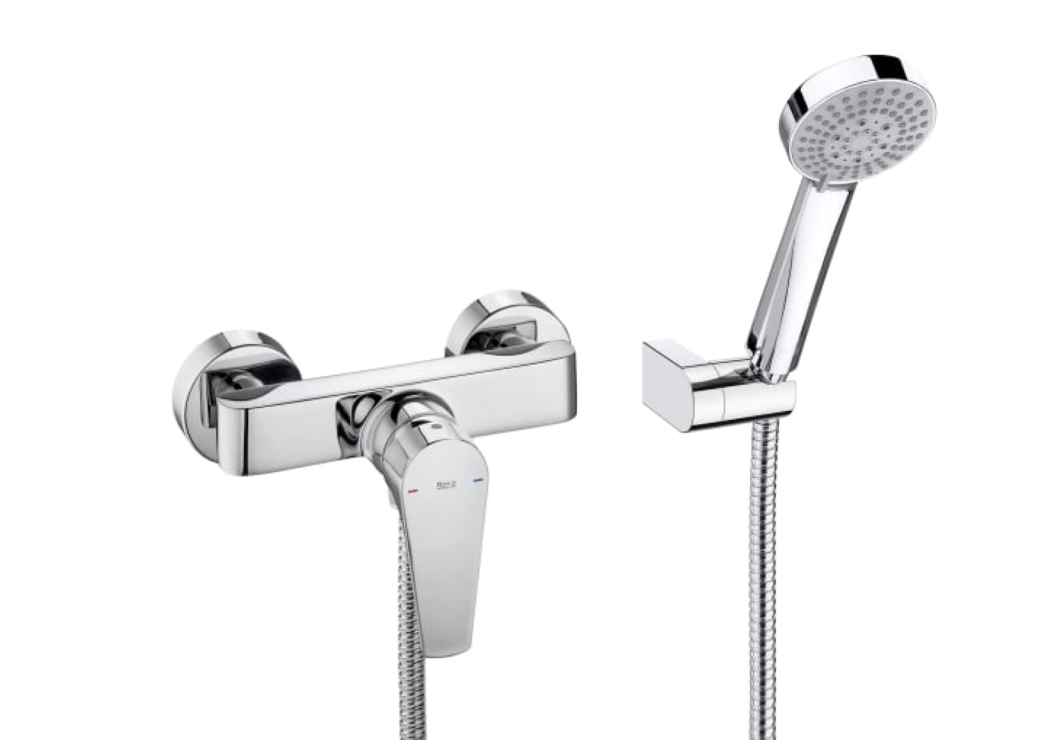 Roca Atlas Wall-mounted Shower Mixer with Handset, Hose and Bracket