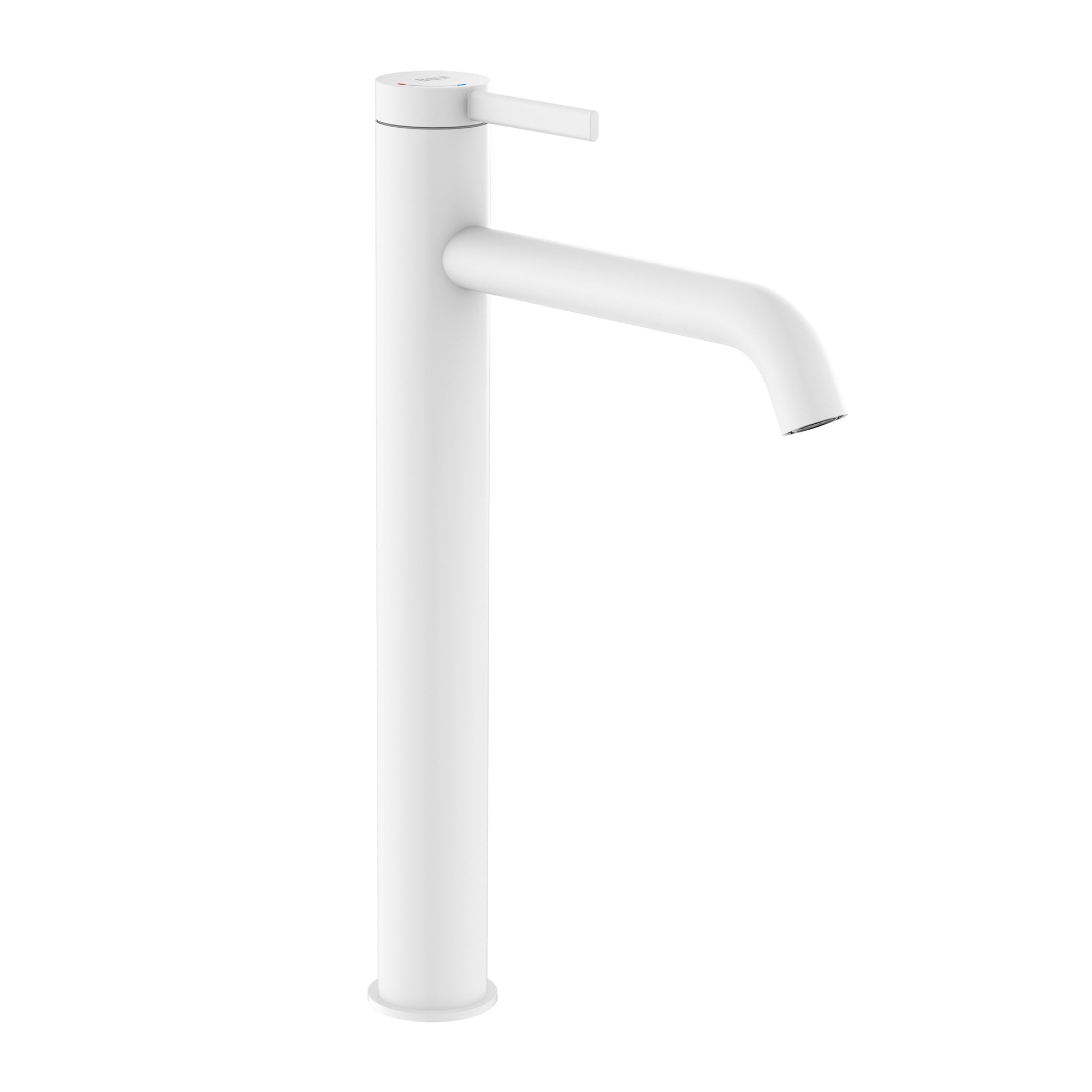 Roca Ona Basin mixer Tap high neck smooth body with click clack waste, Cold Start Matt White