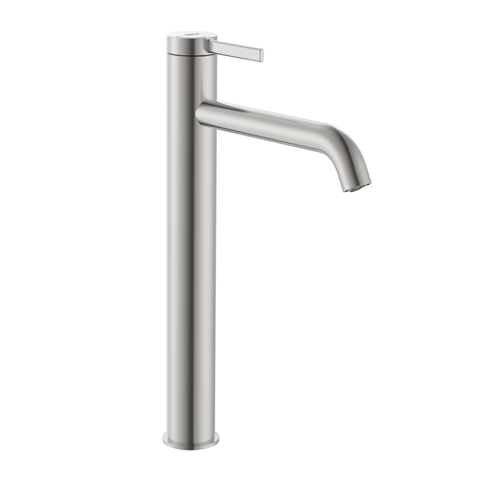 Roca Ona Basin mixer Tap high neck smooth body with click clack waste, Cold Start Stainless Steel