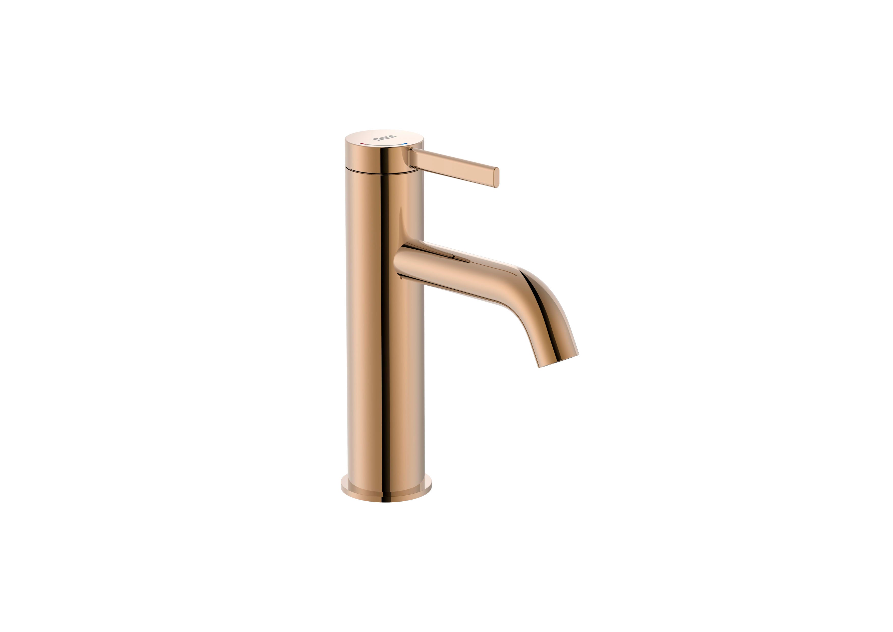 Roca Ona Cold Start Basin Mixer Tap Smooth Body With Click Clack Waste, Rose Gold