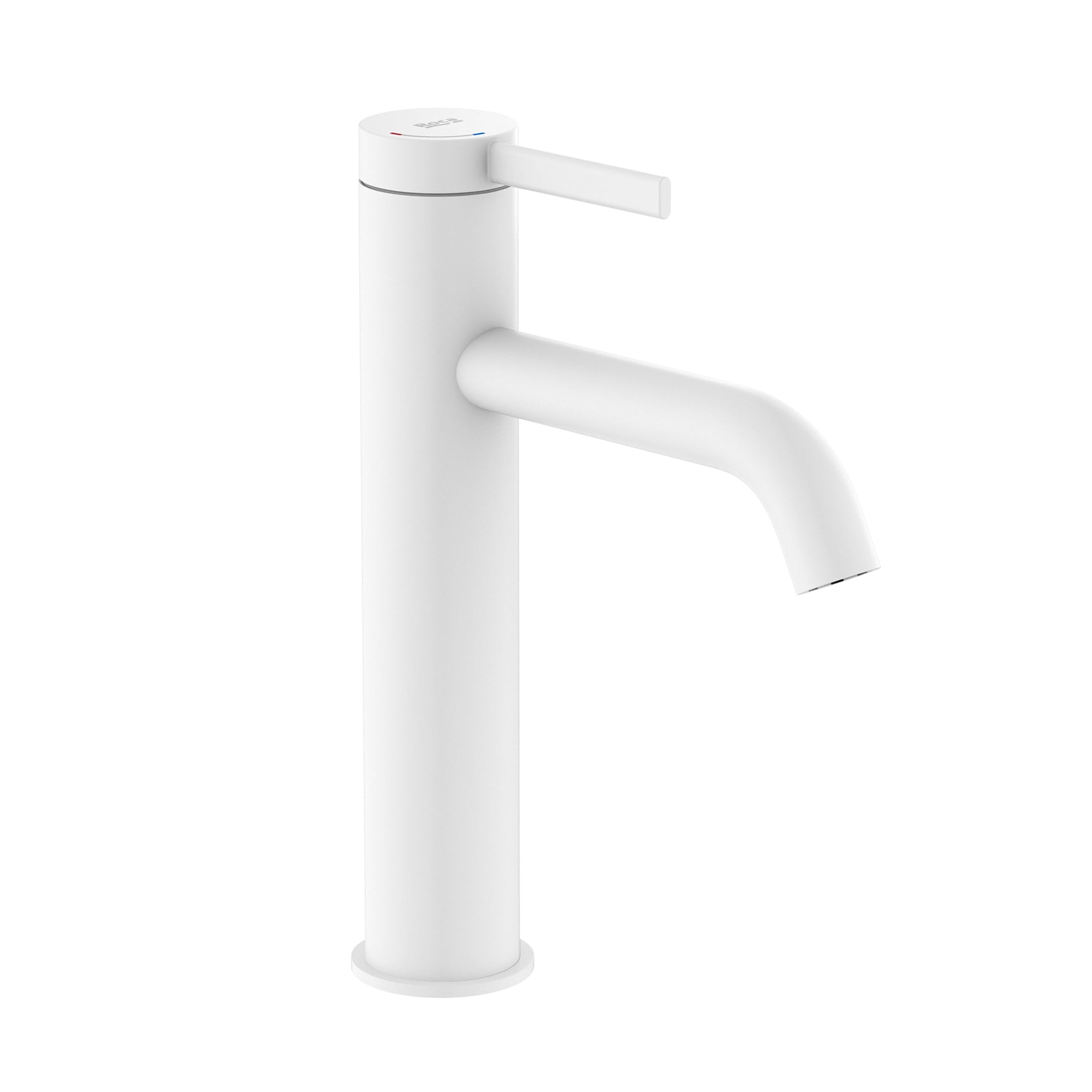 Roca Ona Basin mixer Tap mezzo smooth body with click clack waste, Cold Start Matt White