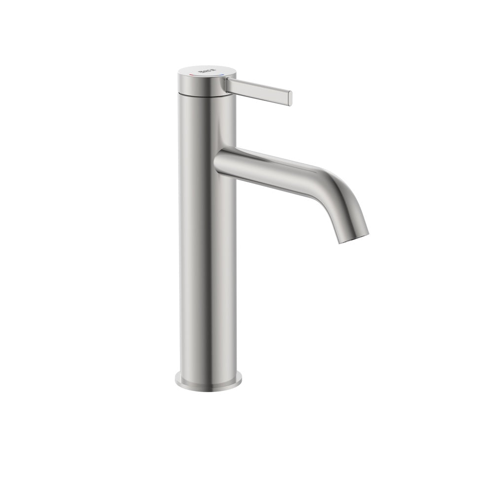 Roca Ona Basin mixer Tap mezzo smooth body with click clack waste, Cold Start Stainless Steel