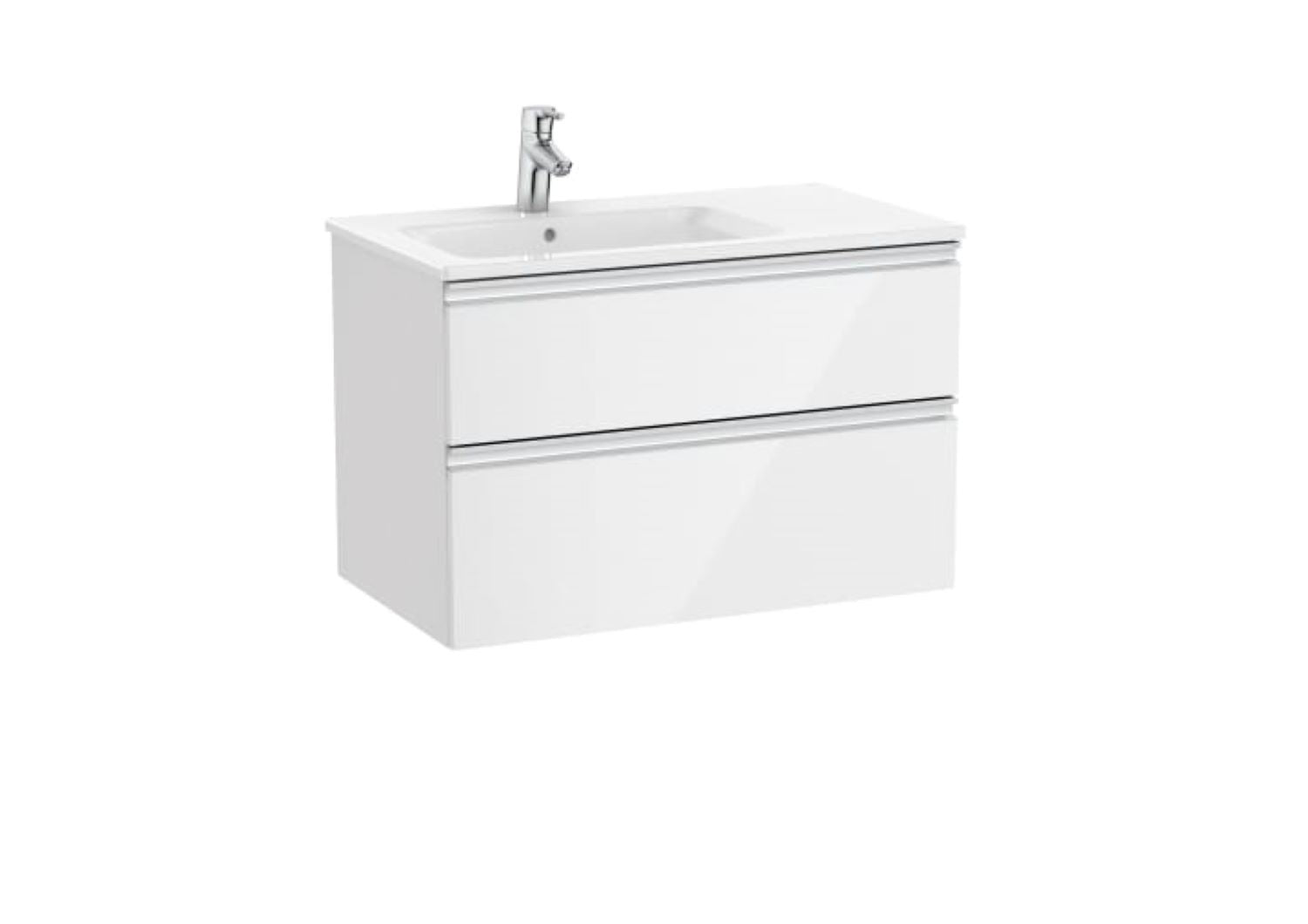 Roca Unik The Gap Vanity unit with 2 drawers and left hand basin 800mm Gloss White