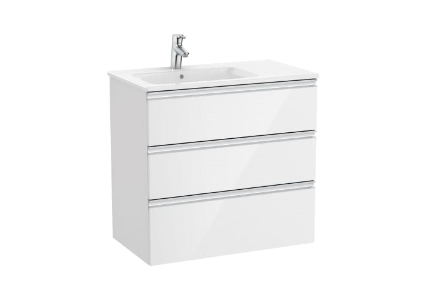 Roca Unik The Gap 800mm Vanity unit with 3 drawers and left hand basin Gloss White