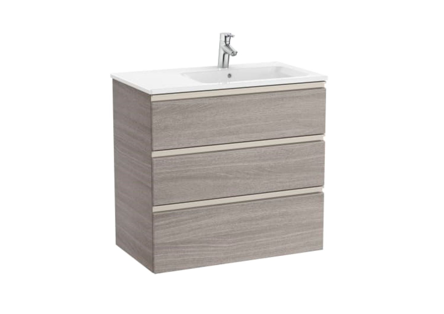 Roca Unik The Gap Vanity unit with 3 drawers and right hand basin 800mm City Oak